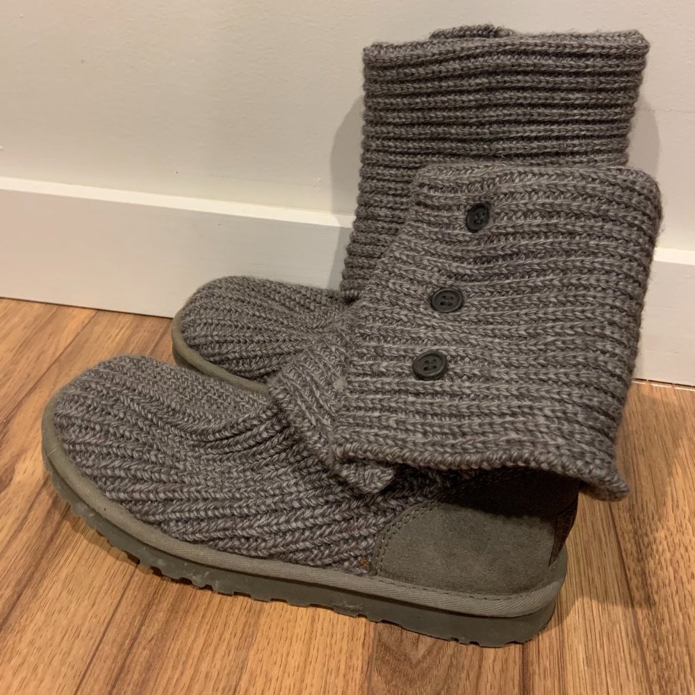 UGG Cardy Grey Knit Fold Over Sweater Boot
